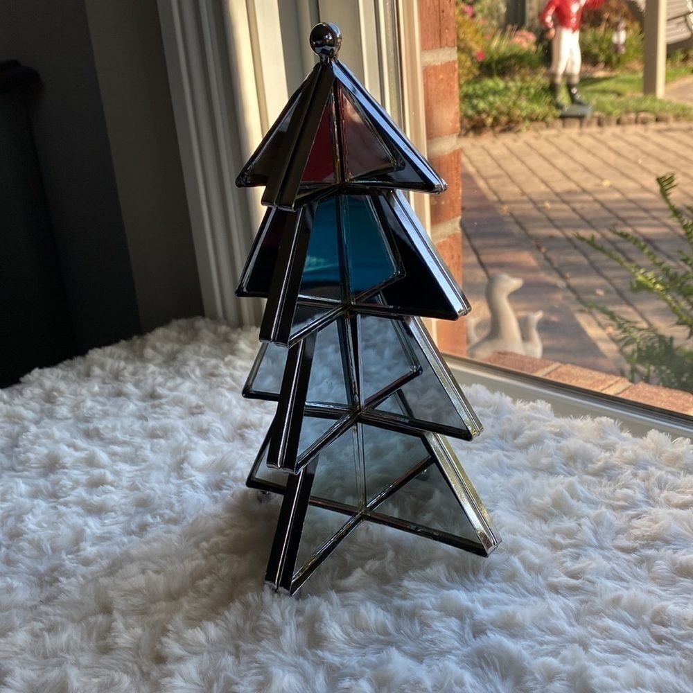 VINTAGE~MIRROR & CHROME~CHRISTMAS TREE~CHROME BALL FEET~NICE~GOOD CONDITION~G2C - Picture 2 of 9